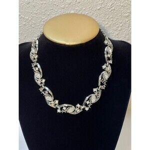 Vintage Signed Coro Rhinestone Necklace / Choker, Copyright, Silver Tone, Read
